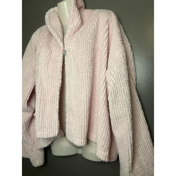 Romantic Concepts Sweater Womens L/XL Pink Chenille Fuzzy Cardigan Jacket USA - Picture 4 of 8